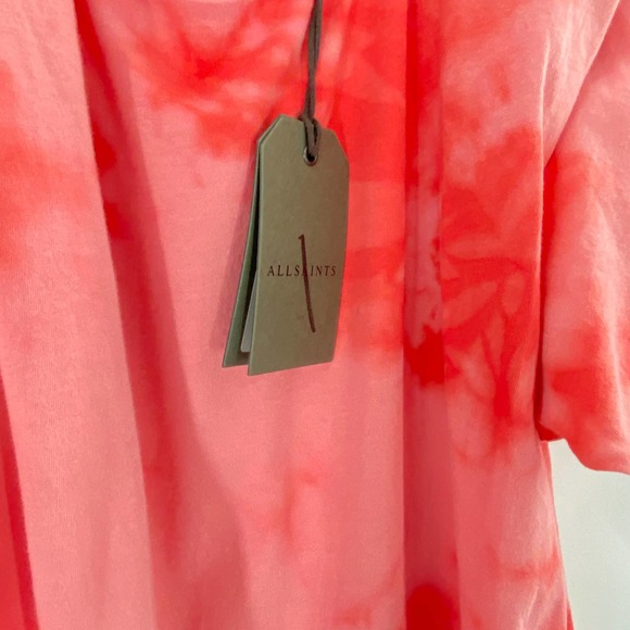 ALLSAINTS Spitalfields Coni Tie Dye T-shirt Red Shoulder Pad Tie Front NWT Small - Picture 6 of 15